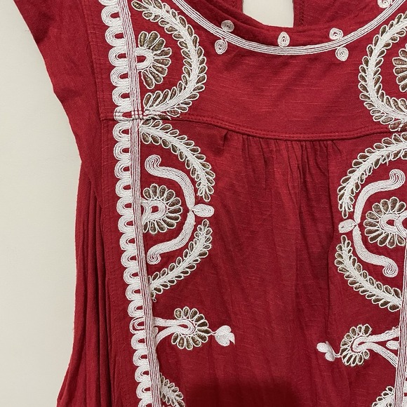 Free People Boho Embroidered Tank Top Size Small Elastic Waist Viscose Western - Picture 2 of 8